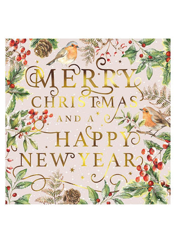 Almanac Gallery Foil Christmas card - Cream Foliage