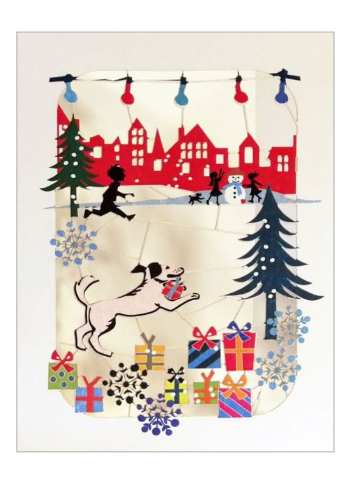 Forever Laser Cut Christmas Card - City, Children and Dog