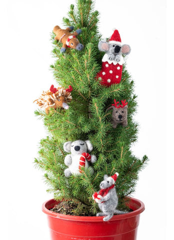 felted decorations displayed on a Xmas tree