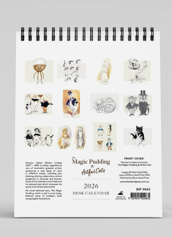 Norman Lindsay - The Magic Pudding & Artful Cats Desk Calendar 2026, back cover