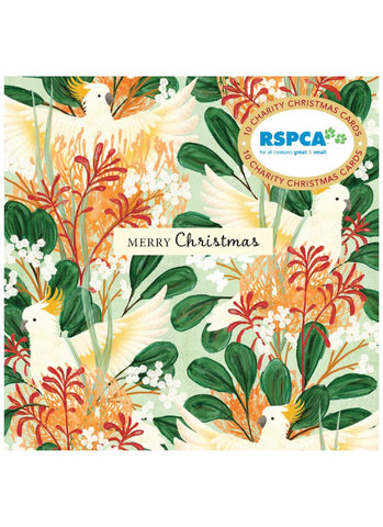 RSPCA Charity Christmas Card Pack - Cockatoos and Flowers