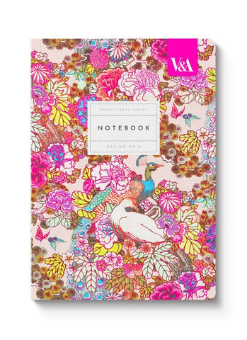 V&A A5 Soft Cover Notebook - Neon Floral Peacock Floral