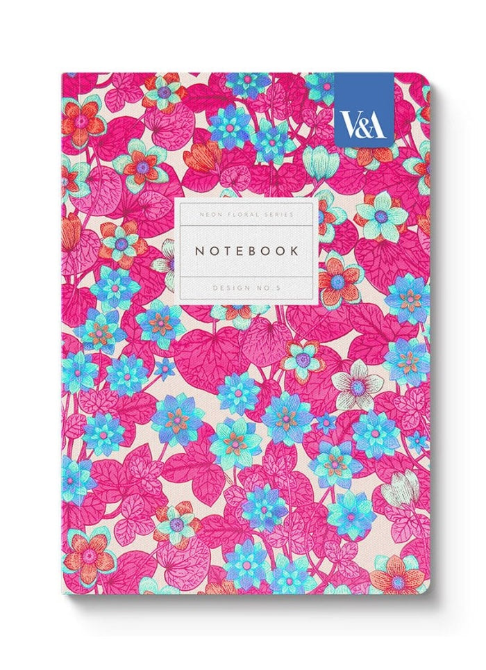 V&A A5 Soft Cover Notebook-Neon Floral Pink & Blue 