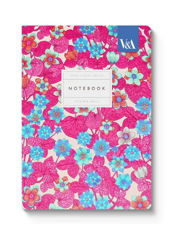 V&A A5 Soft Cover Notebook - Neon Floral Pink & Blue