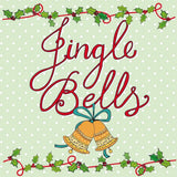 Christmas-themed design with 'Jingle Bells' text and decorative elements on a light green background.