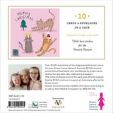 Card with cartoon cats and text about Breast Cancer Network Australia on a pink background