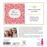 Packaging of Christmas cards with a pink floral design and text about Breast Cancer Network Australia.