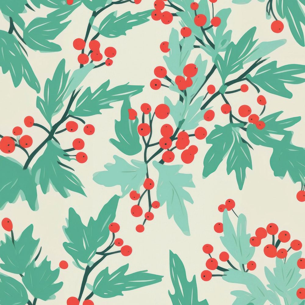 A square gift tag with green andred foliage with berries.