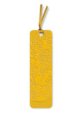 Bright yellow bookmark with flower design in the same colour embossed