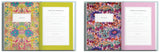 Two colorful notebooks with floral designs on the cover and pink and green spines.