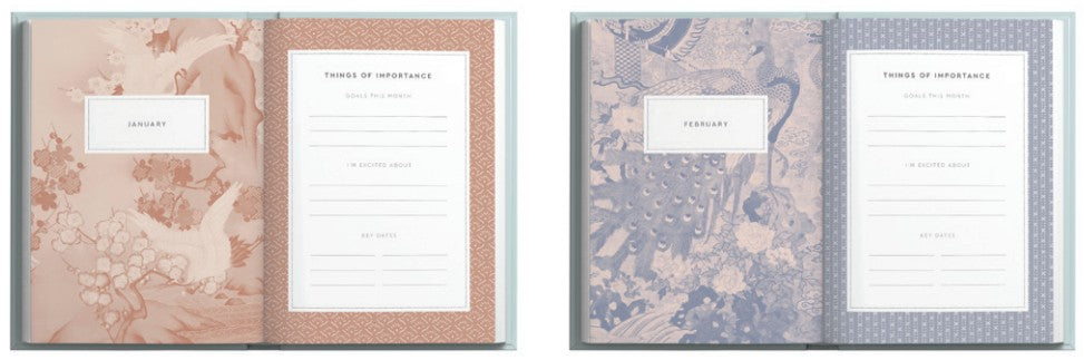 Two stationery notebooks with floral patterns on the covers and interior pages.