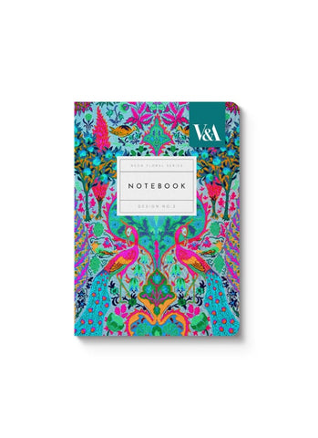 V&A A6 Textured Soft Cover Notebook-Neon Floral Peacock