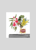 Illustration of a jar with flowers labeled 'Vegemite' on a gray background