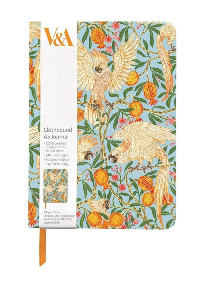 Notebook with parrot and floral design on a white background