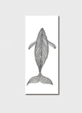 Black and white whale illustration on a white background