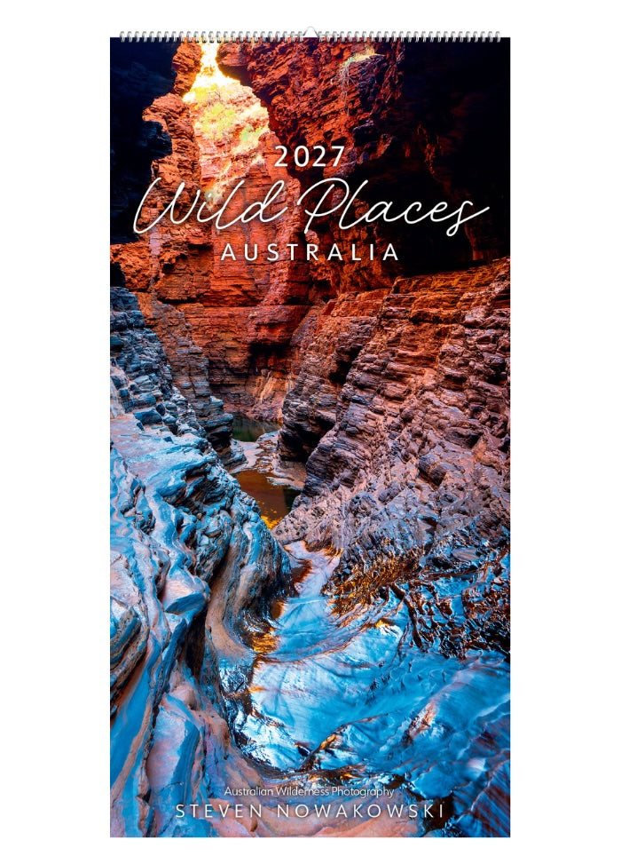 Front cover of WIld Places slim calendar with a photo of a rocky gorge.