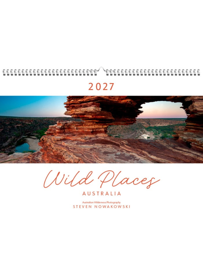 2027 Wild Places Australia calendar with a scenic view of a rocky landscape.
