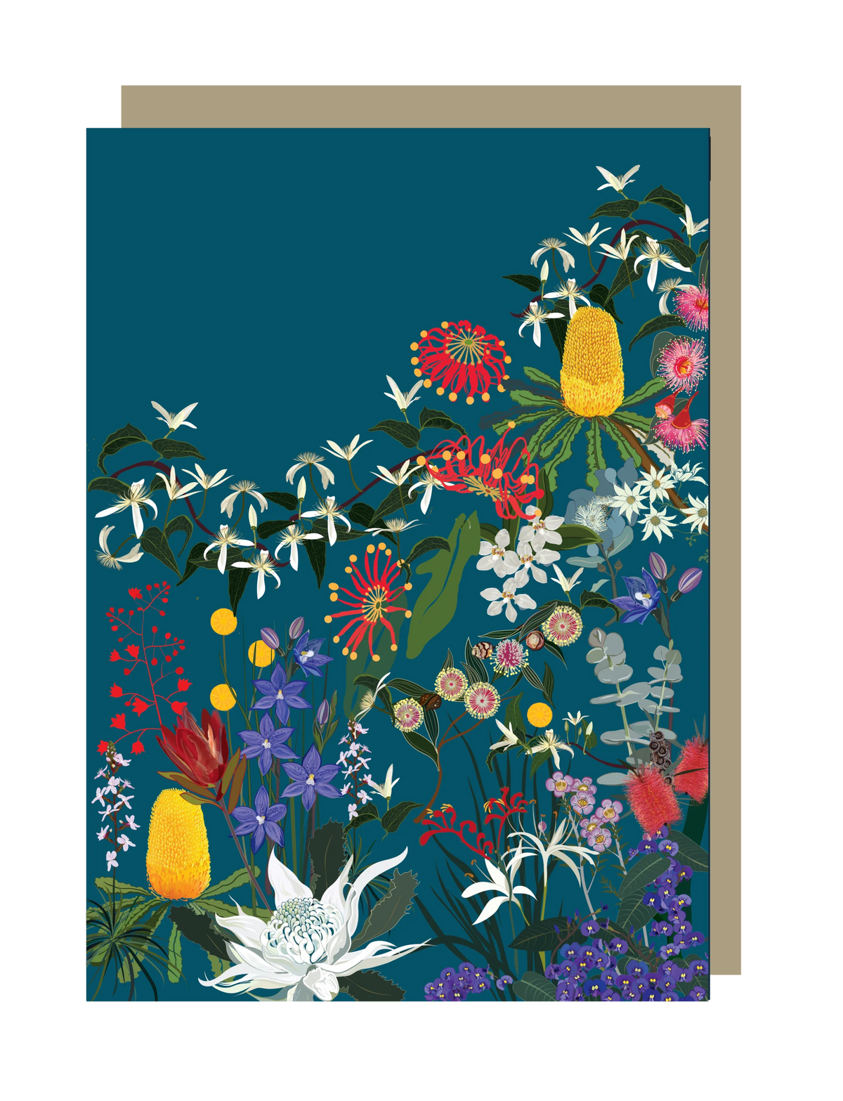 Green card with native flowers. Pip and Pod Wildflower Bloom Mini Card.