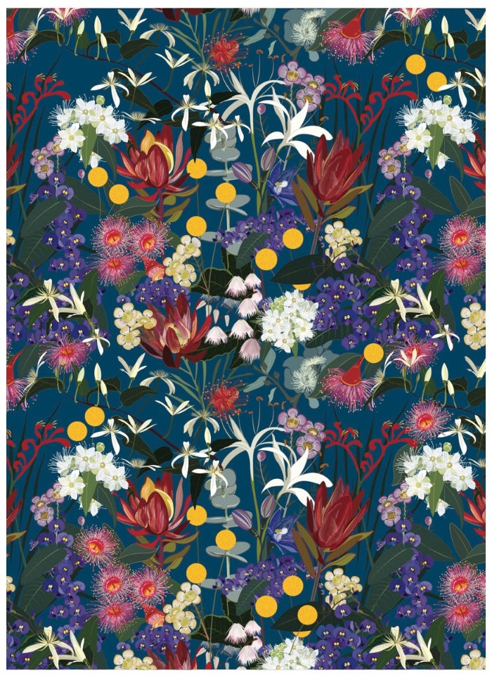 Colorful floral pattern on a dark blue background