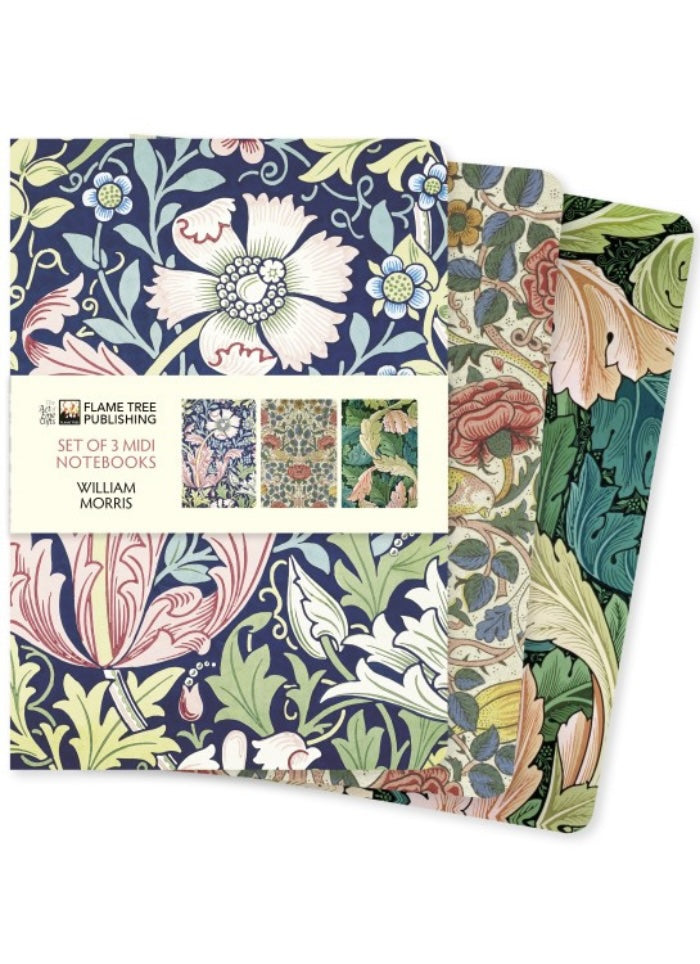 Set of three mini notebooks with floral design packaging on a white background
