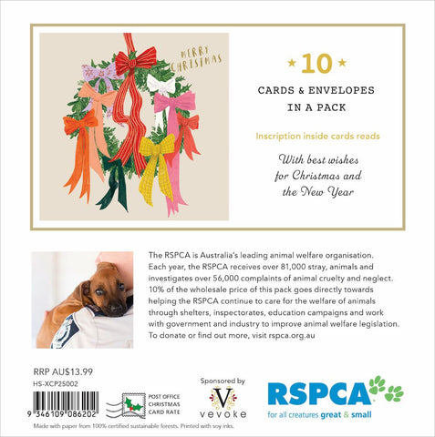RSPCA Charity Christmas Card Pack - Wreath of Ribbons