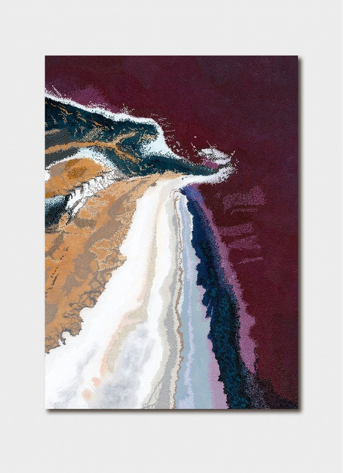 Abstract art print with a colorful landscape on a white background