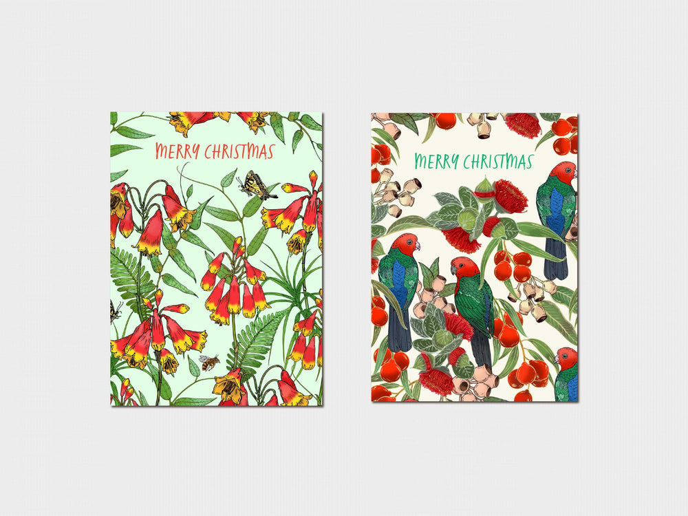 2 Cards with Australian natives, birds and Merry Christmas written on them.