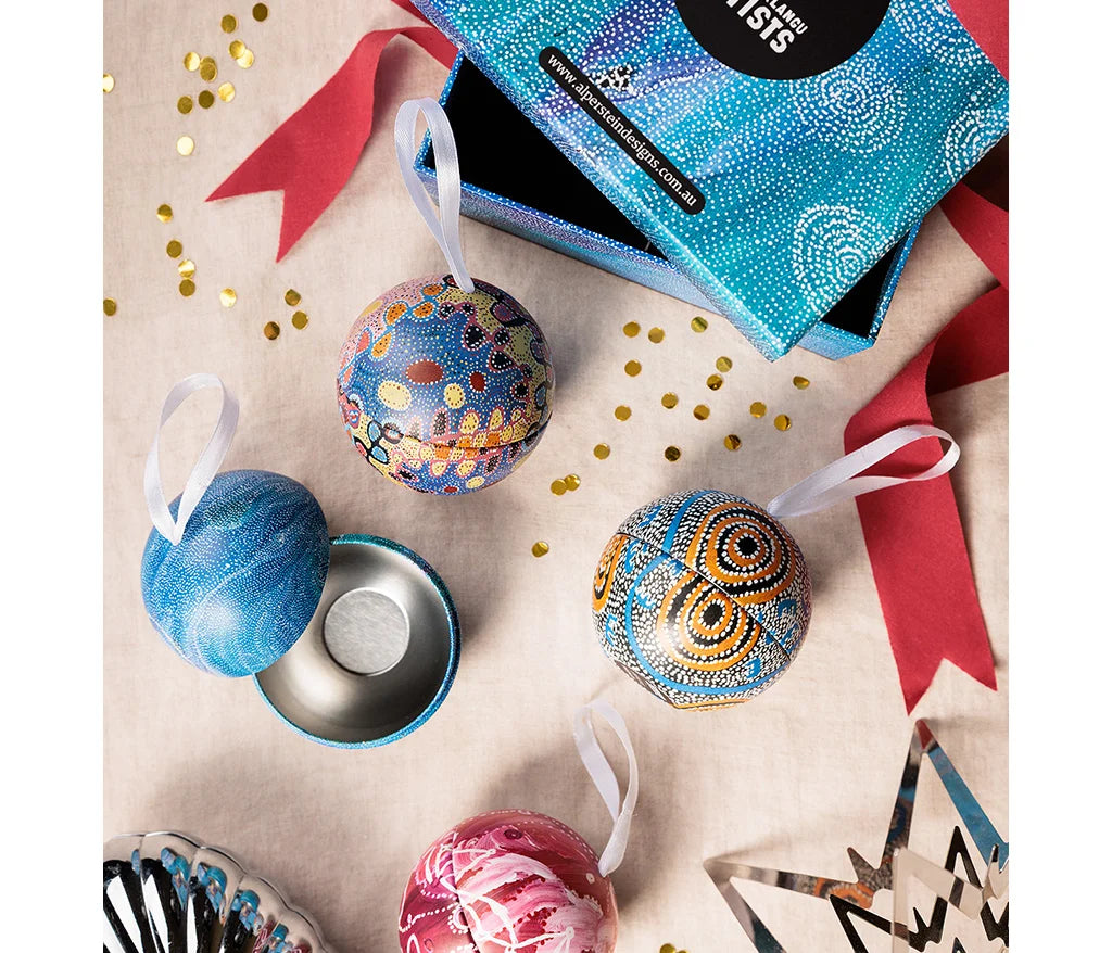 Pack of 4 Xmas Aboriginal Art Bauble Tins