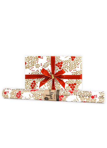 Gift box with red ribbon and floral pattern on a white background
