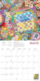 Colorful calendar with March 2023 dates and a decorative border of children's toys.