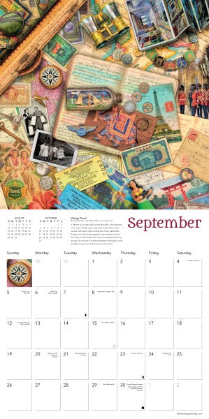 Calendar with vintage-style illustrations and September text