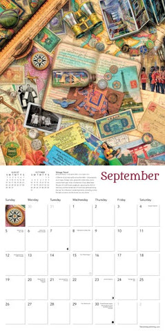 Calendar with vintage-style illustrations and September text