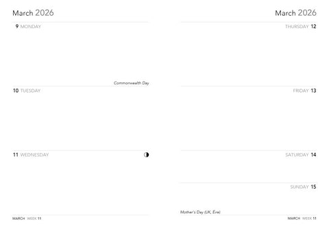 Calendar page for March 2026 with days of the week labels.