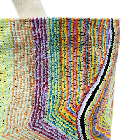 Multicolored textured fabric with wavy pattern on a white background