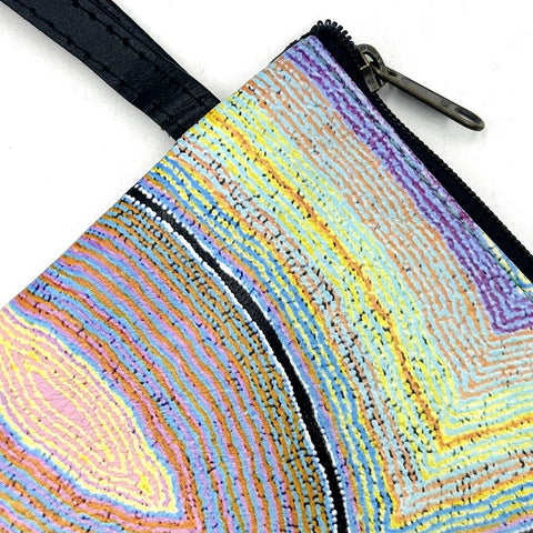 Colorful patterned pouch with a zipper on a white background