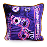 Decorative pillow with purple and pink abstract pattern on a white background