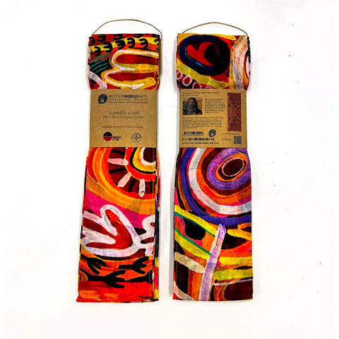 Two colorful scarves in packaging on a white background