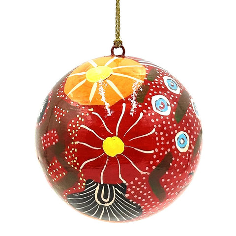 Decorative ball ornament with floral patterns on a white background