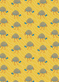 Pattern of stylized emus on a yellow background