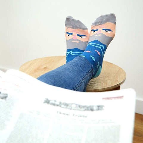 Ernestoe Hemingway blue socks by Chatty feet.