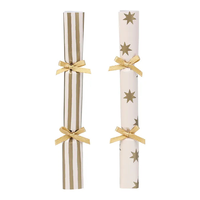 2 gold saucer crackers in gold and white.