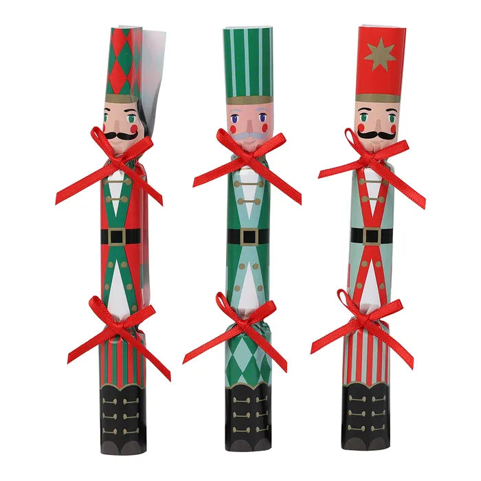 3 Mini Saucer crackers. Green and red Nutcracker.