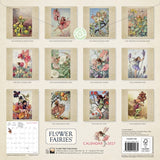 Flower Fairies calendar with illustrations of fairies and flowers on a beige background.