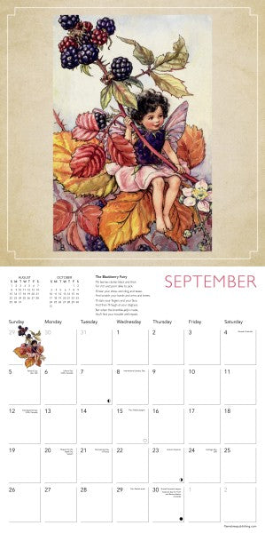 Calendar page for September with a fairy illustration on a beige background