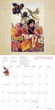 Calendar page for September with a fairy illustration on a beige background