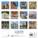 Gaudi calendar 2021 with images of architectural landmarks and mosaics.