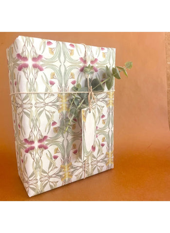 Gift bag with floral pattern on a brown background