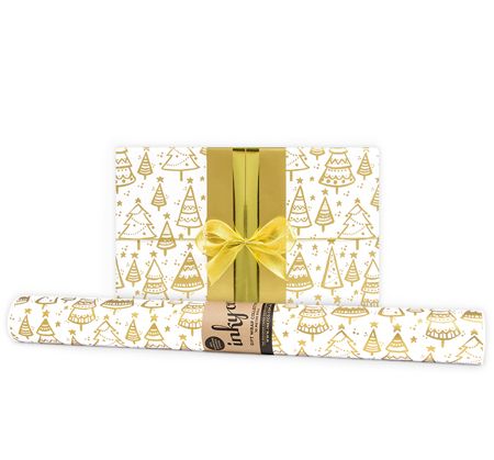 Kerstboom Gold Christmas wrapping paper - 5m roll.