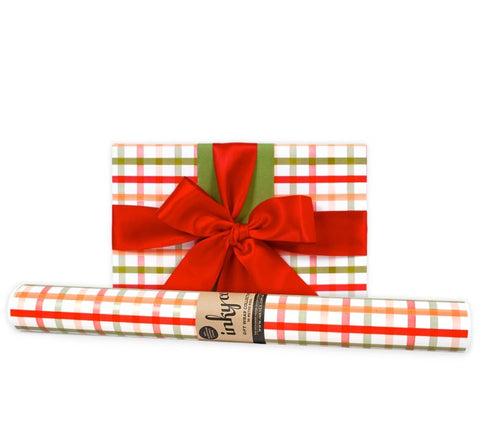 Festive plaid gift wrapping in red, green and white - 5m roll.