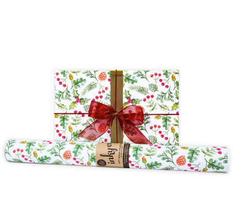 Christmas Garden wrapping paper in red and green - 5m roll.